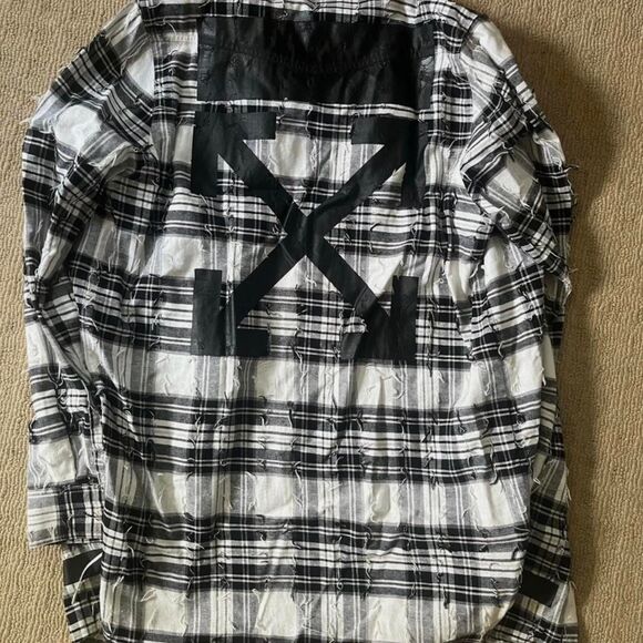 OFF-WHITE c/o VIRGIL ABLOH T™ Distressed Spray Paint Flannel Shirt Size M - Picture 3 of 7